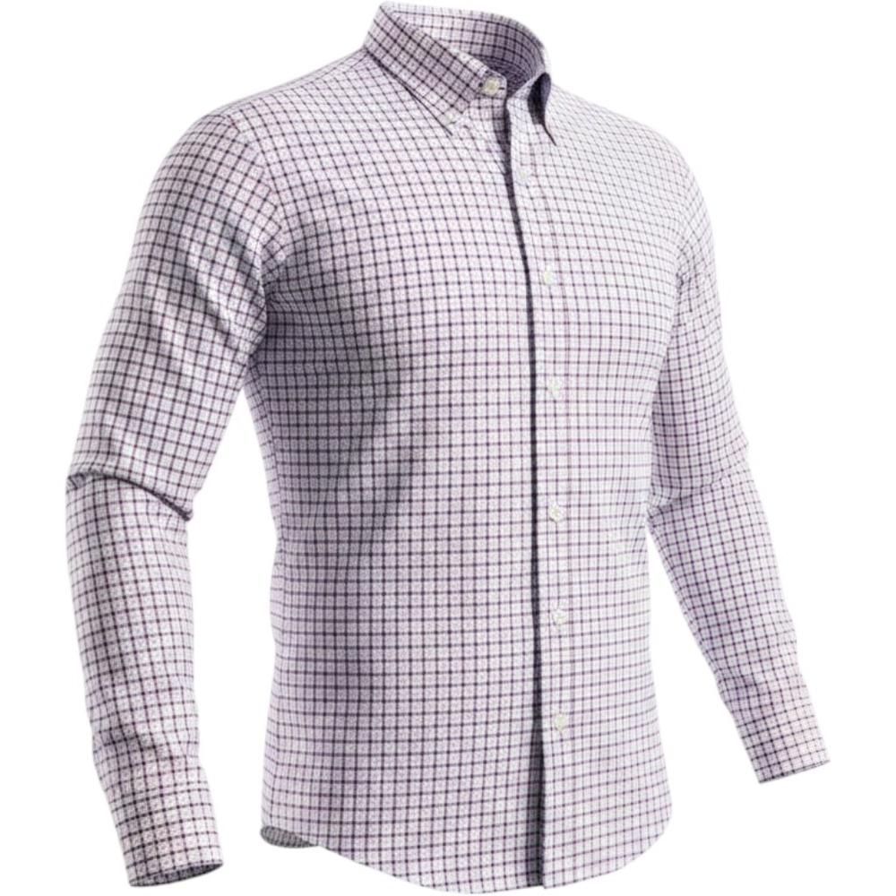 Brooks Brothers Dress Shirt Men 17.5 32/33 Purple White Regent Non-Iron Check